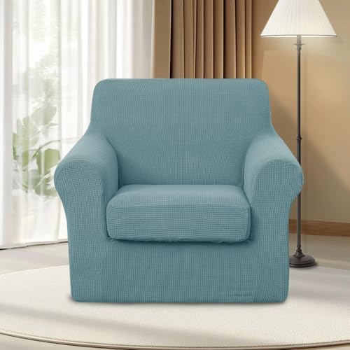 U-NICE HOME 2 Pieces Chair Covers Stretch Chair Slipcover, Light Blue - Image 2
