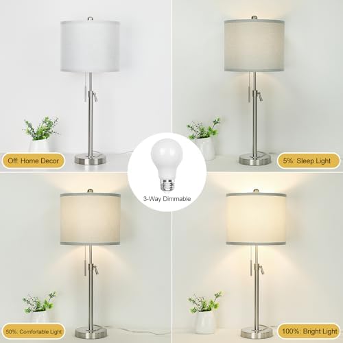 Qingmiao Table Lamps for Bedrooms Set of 2, 22" to 30" Height Adjustable Nightstand Lamps with Linen Shade, Pull Chain Switch Lamps for Living Room, 3 Way Dimmable Bedside Lamp - Image 3