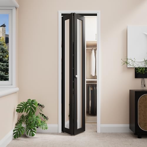Bifold Doors for 28" x 80" Opening, Mirror Interior Folding Closet, Black by CRUTOP