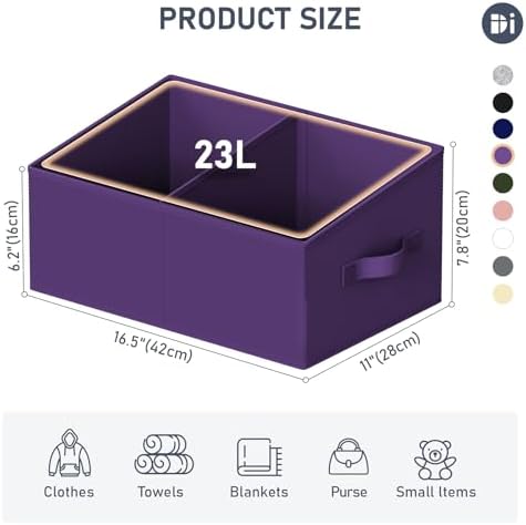 DIMJ Large Closet Shelf Organizer Bins 6 Packs with Handles and Divider, Fabric Trapezoid Storage Baskets, Foldable Clothes Containers Box for Shelf, Towel, Book, Toy, Purse, Hats, Purple - Image 3