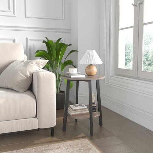 sthmec Side Table Set of 2, Small Round End Table with Storage Shelf for Small Space, 2-Tier Bedside Table Sofa Couch Table, Nighstands Set of 2 Accent Table for Living Room, Bedroom, Grey - Image 4