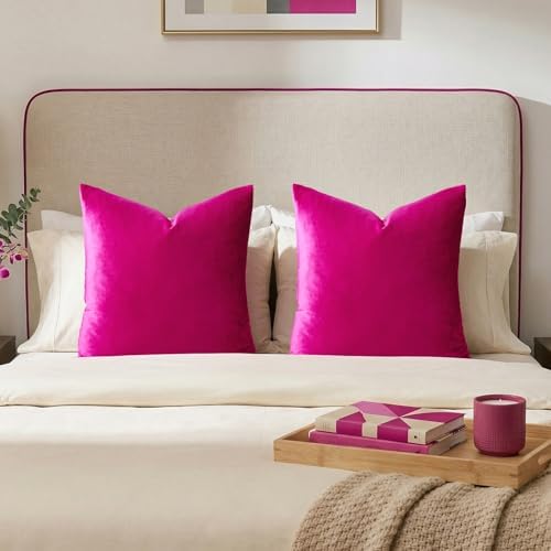 GIGIZAZA Hot Pink Velvet Pillow Covers 26x26 Decorative Pillows Pack of 2 by GIGIZAZAFocusingonhomedecoration