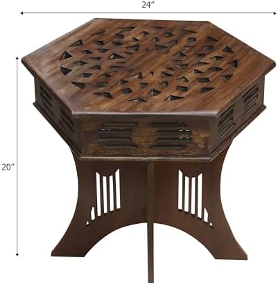COTTON CRAFT Solid Wood End Table - Hand Carved Folding Moroccan Side Table - Image 3