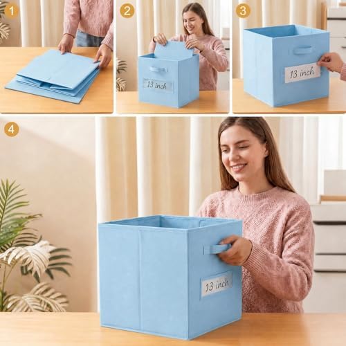Storage Bins,13" Cube Storage Bin with Labels,10pcs,Pastel Blue - Image 5
