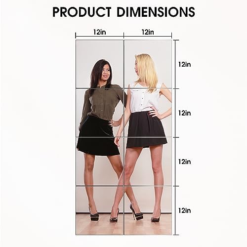 VASUHOME Glass Full Length Wall Mirror Tiles- 12x12 Inch- 8PCS Frameless Full Body Mirror for Home Gym, Bedroom, Living Room - Versatile Wall Mirror with Unrivaled Clarity - Image 7
