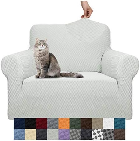 YEMYHOM Couch Cover Latest Jacquard Design High Stretch Sofa Chair Covers for Living Room, Pet Dog Cat Proof Armchair Slipcover Non Slip Magic Elastic Furniture Protector (Small, Ivory) by YEMYHOM