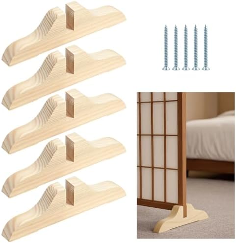5 Pcs Folding Room Divider Stands, Wooden Privacy Screen Holders, Office Partition Support Bases with Slots, Includes Nails for Easy Assembly, Ideal for Home, Office (Wood) by OMISTAR