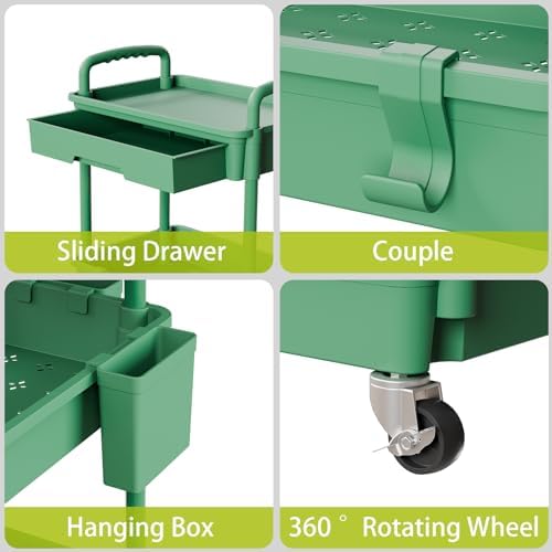 Sorgion 5 Tier Rolling Cart Organizer,Bathroom Cart Organizers with Wheels Laundry Room Organization Mobile Shelving Unit Utility Cart Storage Shelves Multi-Functional for Office, Home(Green) - Image 4