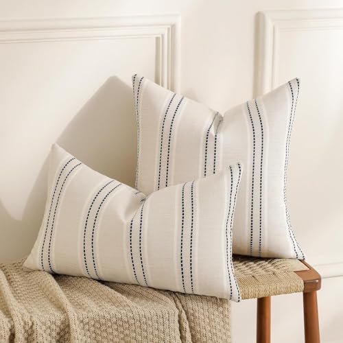 Hckot Stripe Throw Pillow Covers 12x24 Lumbar Navy Blue Pillow Covers - Image 4