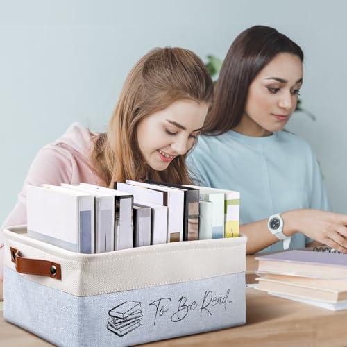 Marsui 1 Pcs TBR Basket Book Storage Bin Bookish Gifts, Blue White - Image 5