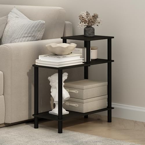 Furinno Turn-N-Tube Side Table, 3-Tier Rectangle Sofa End Table with Open Shelf, Toolless Assembly Night Stand, Bedside Table, for Living Room, Bedroom, Black Espresso by Furinno-FitsYourSpaceFitsYourBudget