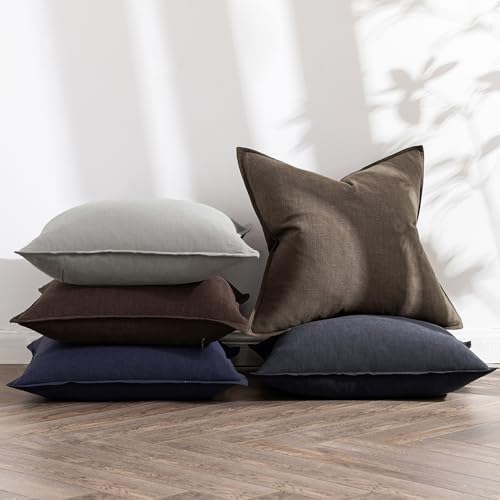 MIULEE Decorative Linen Euro Sham Pillow Covers 24x24 Inch Coffee - Image 5