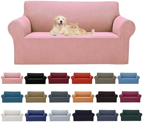 Cupuamon 2026 New Stretch Loveseat Sofa Slipcovers Couch Cover for 2 Cushion Furniture Protector Sofa Covers with Elastic Bottom Jacquard Fabric Small Checks for Pets, Kids - Dusty Pink by Cupuamon