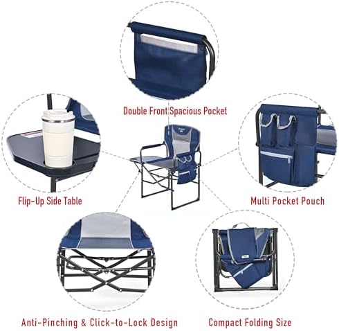 SUNNYFEEL Oversized Camping Chair Portable Directors Chairs with Side Table - Image 6