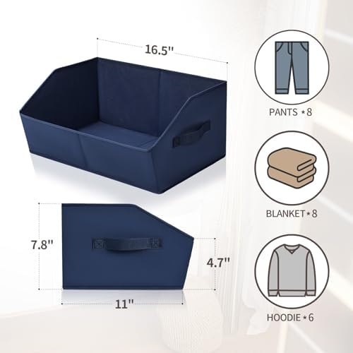 Homsorout Clothes Organizers and Storage - Fabric Storage Bins with Handles, Storage Baskets for Organizing, Trapezoid Storage Cubes for Blankets, Towels, Office, 6 Pack, Navy Blue - Image 2
