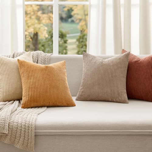MIULEE Fall Corduroy Decorative Throw Pillow Covers Terracotta 18x18 - Image 2