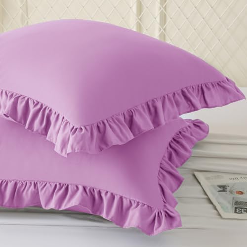 KKJIAF 2 Pack Ruffle Pillow Cases 26x26 Inches, Lavender - Image 2