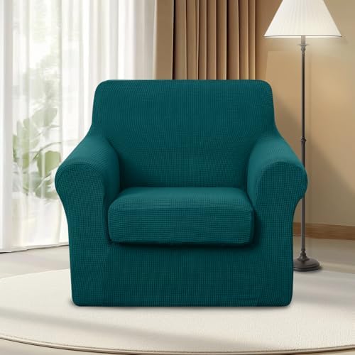 U-NICE HOME 2 Pieces Chair Covers Stretch Chair Slipcover, Blue - Image 2