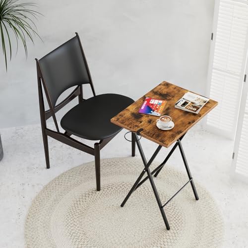 VECELO Folding TV Tray for Eating Set of 4, Portable Dinner/Snack Table with Cup Holder for Couch, Living Room and Small Space, Antique Brown - Image 4