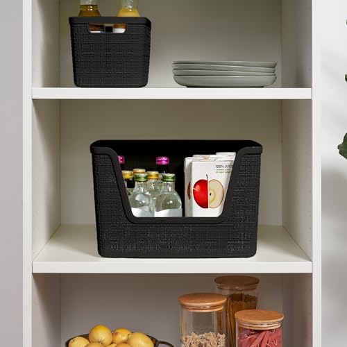 Curver Set of 4 Large 18L Easy Access Jute Decorative Plastic Organization and Storage Baskets - Perfect Bins for Home Office, Closet Shelves, Kitchen Pantry and All Bedroom Essentials, Black - Image 5