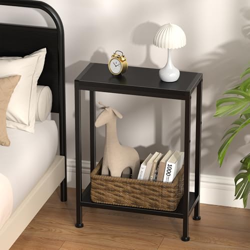 Narrow Side Table Set of 2 for Small Space, 2-Tier Slim End Table, Thin Nightstand, Skinny Snack Couch Table, Sofa Bedside Table in Living Room, Bedroom, Study, Kitchen and Balcony (Black) - Image 2