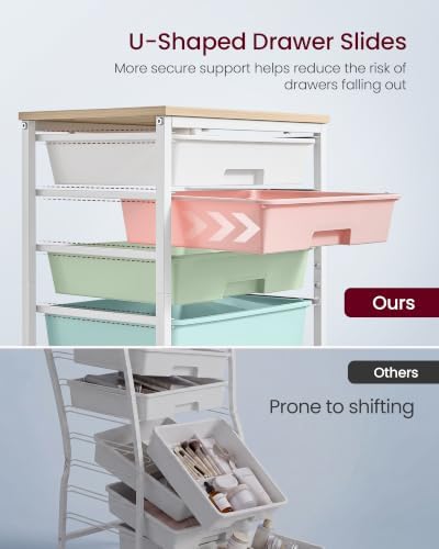 VASAGLE Rolling Cart with Drawers,5 Drawers Storage Cart, Multicolor - Image 4