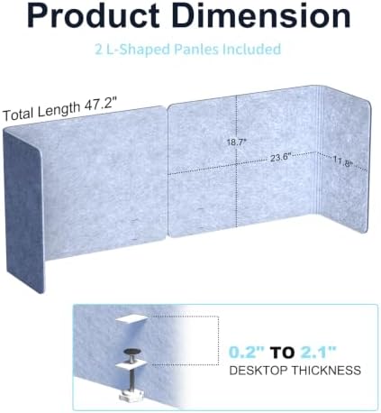 Desk Privacy Panel, 48" × 19" L-Shaped Cubicle Desk Divider, Blue - Image 2