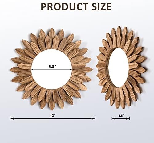 Honiway Wall Mirror Decorative 12 inch Rustic Wood Mirror Sunburst Boho Mirror for Entryway Bedroom Living Room Bathroom House Warming Gifts New Home Essential Carbonized Black - Image 5