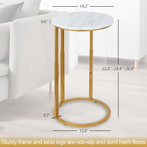 Serteaw C-Shaped End Table, Sturdy Side Table for Couch Sofa Bedside Small Space,C Snack Table TV Tray Record Player Stand Small Tables for Living Room Bedroom,Easy to Assemble,Gold - Image 2