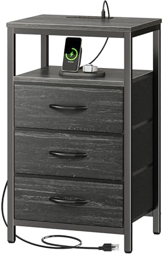 Huuger Nightstand with Charging Station, 27.6 Inch Bedside Table,Side Table by Huuger