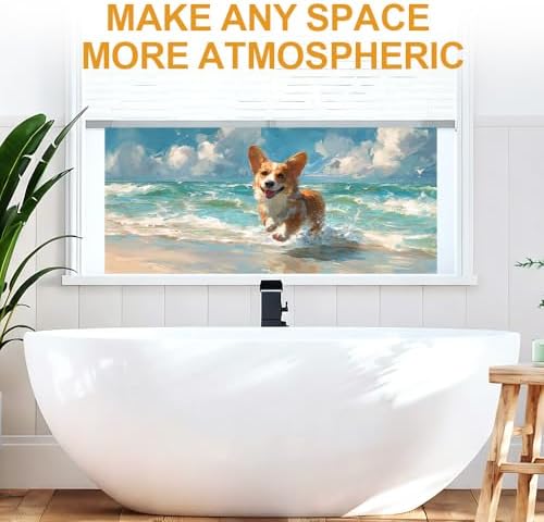 Cmialusie Corgi Beach Window Film 17.3 x 39.3 Inch Cling - Image 2
