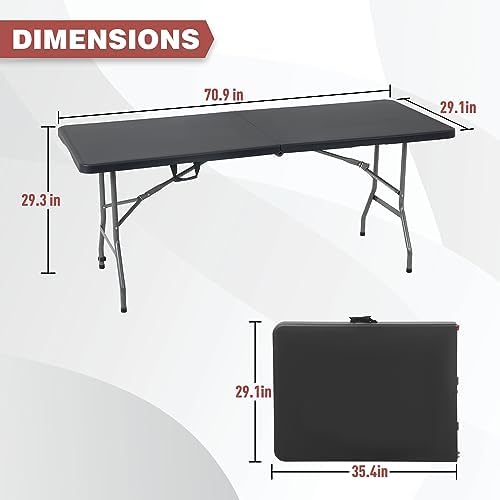 FDW | 6FT Folding Table | Black | Portable Plastic Table - Image 3