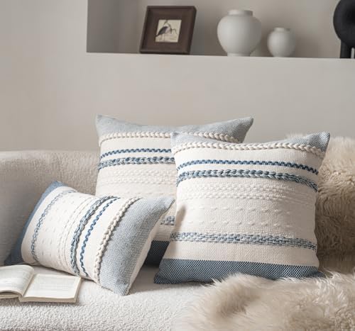 Cethom Boho Throw Pillow Covers 12x20 Inch Set of 2, Blue Textured Decorative Couch Pillow Cases for Farmhouse Home Decor, Accent Cushion Cover for Sofa, Bed, Living Room, Bedroom - Image 4