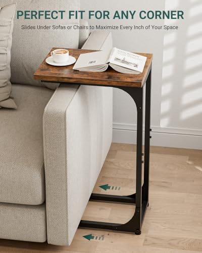 C-Shaped Side Table for Couch - Small Coffee Stand Sofa Tray Desk with Metal Frame and Waterproof Scratch Resistant, Modern End Accent for Living Room, Bedroom, Small Spaces, Rustic Brown - Image 5