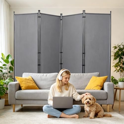 4 Panel Wide Room Divider Wall Screen for Room Separation,88''W x 71''H by HOMSCREENER