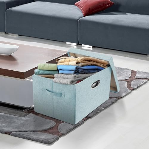 TYEERS Large Storage Bins with Lids, Collapsible, Washable, Fabric Storage Boxes for Organizing, 17.3x11.8x11.4 inches, 5 Pack, Aqua Spring - Image 5