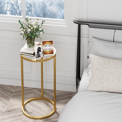Easy Paws C Table Side End Table, Small Round Couch Sofa Tray Snack Table for Living Room, Bedroom,Accent Coffee Table,TV Tray Table for Small Space, Nightstand with Metal Frame(Gold) - Image 7