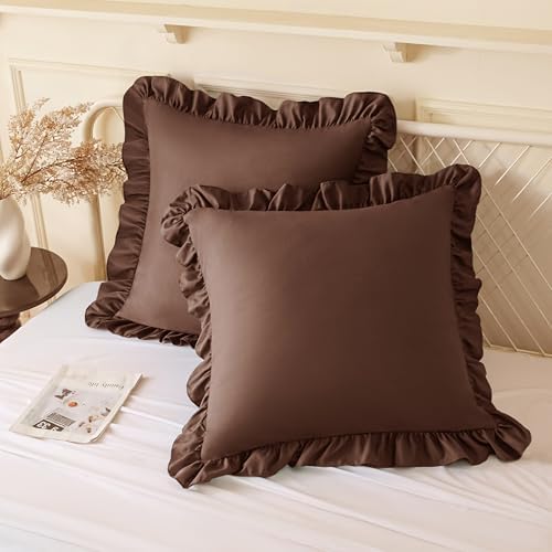 KKJIAF 2 Pack Ruffle Pillow Cases 20x20 Inches, Brown by KKJIAF