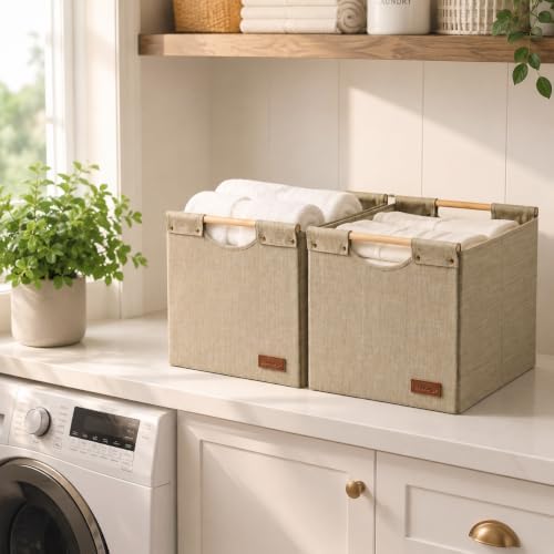 KAKAMAY Fabric Cube Storage Bin, Fits Kallax Shelf 13x15x13 2-Pack Khaki - Image 6