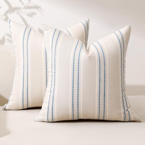Hckot Striped Throw Pillow Covers 18x18 Set of 2 Lake Blue Pillow Covers by Hckot