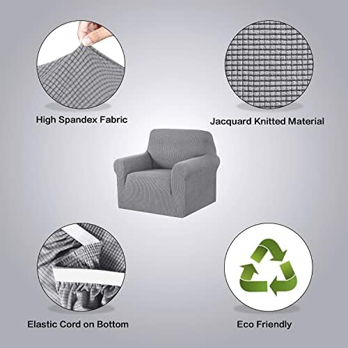 H.VERSAILTEX High Stretch Armchair Cover 1-Piece Rich Jacquard Chair Covers for for Kids Living Room Spandex Fabric Sofa Couch Cover for Dogs Machine Washable (Armchair 31"-40" Dove) - Image 4
