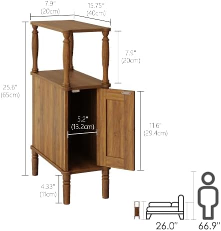 Veegle Narrow Nightstand,Skinny Slim End Side Table (Dark Walnut Brown) - Image 2