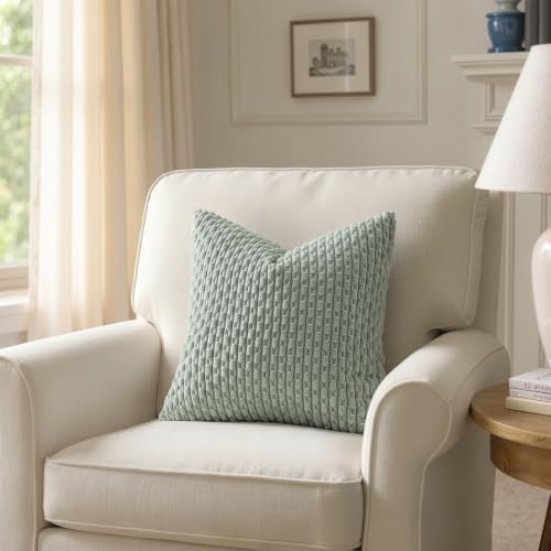 MIULEE Euro Sham Decorative Throw Pillow Covers 24x24 Grey Green Corduroy - Image 6