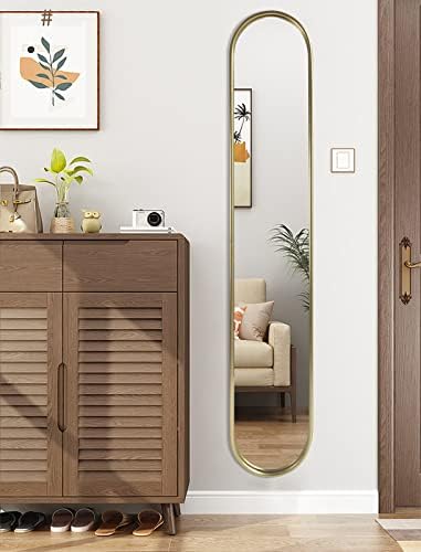 OUSHUAI Gold Full Length Oval Mirror,Narrow Capsule Long Mirrors with Metal Frame for Entryway,Hallway,Living Room 44"X8" (1pc) - Image 4