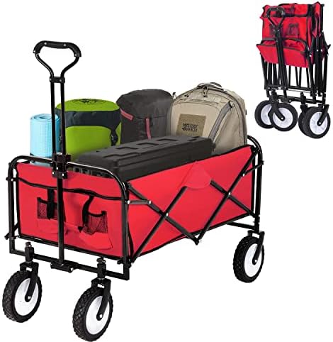 FDW Collapsible Wagon Folding Beach Grocery Garden Cart with 4 Universal Wheel for Shopping Park Picnic, Trip, Outdoor Activities, Camping(Red) by FDW