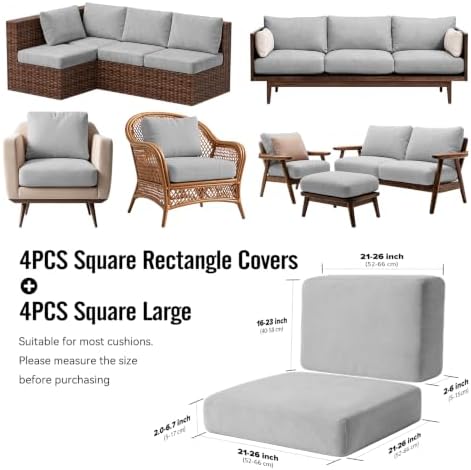 8Pcs Outdoor Cushion Covers, Stretch Patio Furniture Couch Chair Slipcovers - Image 2