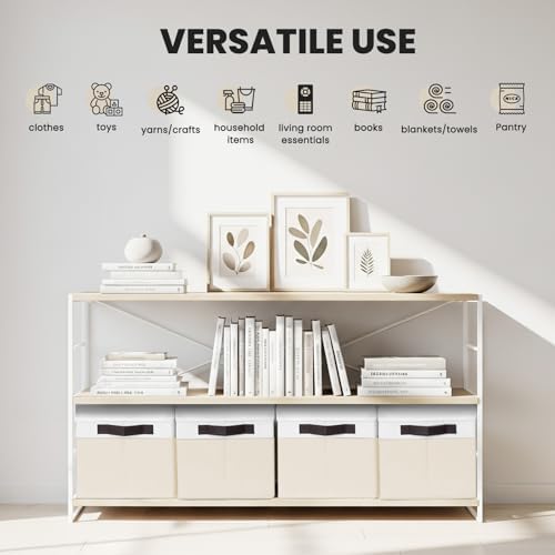 Large Closet Organizer Bins with Lids 8 Pack - Nursery Storage Baskets for Shelves Bedroom Dorm - Stackable RV Closet Organization Cubes Box with Handles for Clothes Purse Blanket Towel Magazine - Image 6