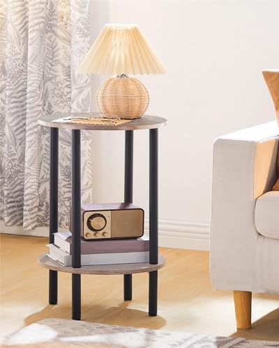 CHOEZON Round Side Table, 2-Tier End Table, Small Round Nightstand with Sturdy Metal Tube, Industrial Small Coffee Table, for Living Room, Bedroom, Greige and Black TBZ01BG - Image 2