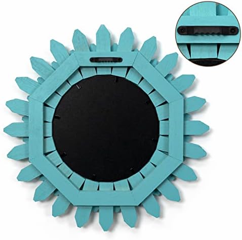Honiway Beach Wall Decor Mirror 12 inch Wood Coastal Wall Decor Sunburst Boho Home Decor Room Decor for Bedroom Living Room Bathroom Cyan - Image 5