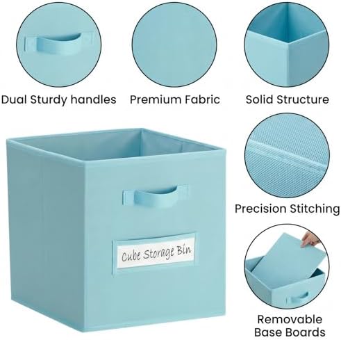 Storage Bins,11 Inch Cube Storage Bin with Labels,6pcs,Sky Blue - Image 2